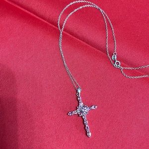 Pink tourmaline cross set in silver